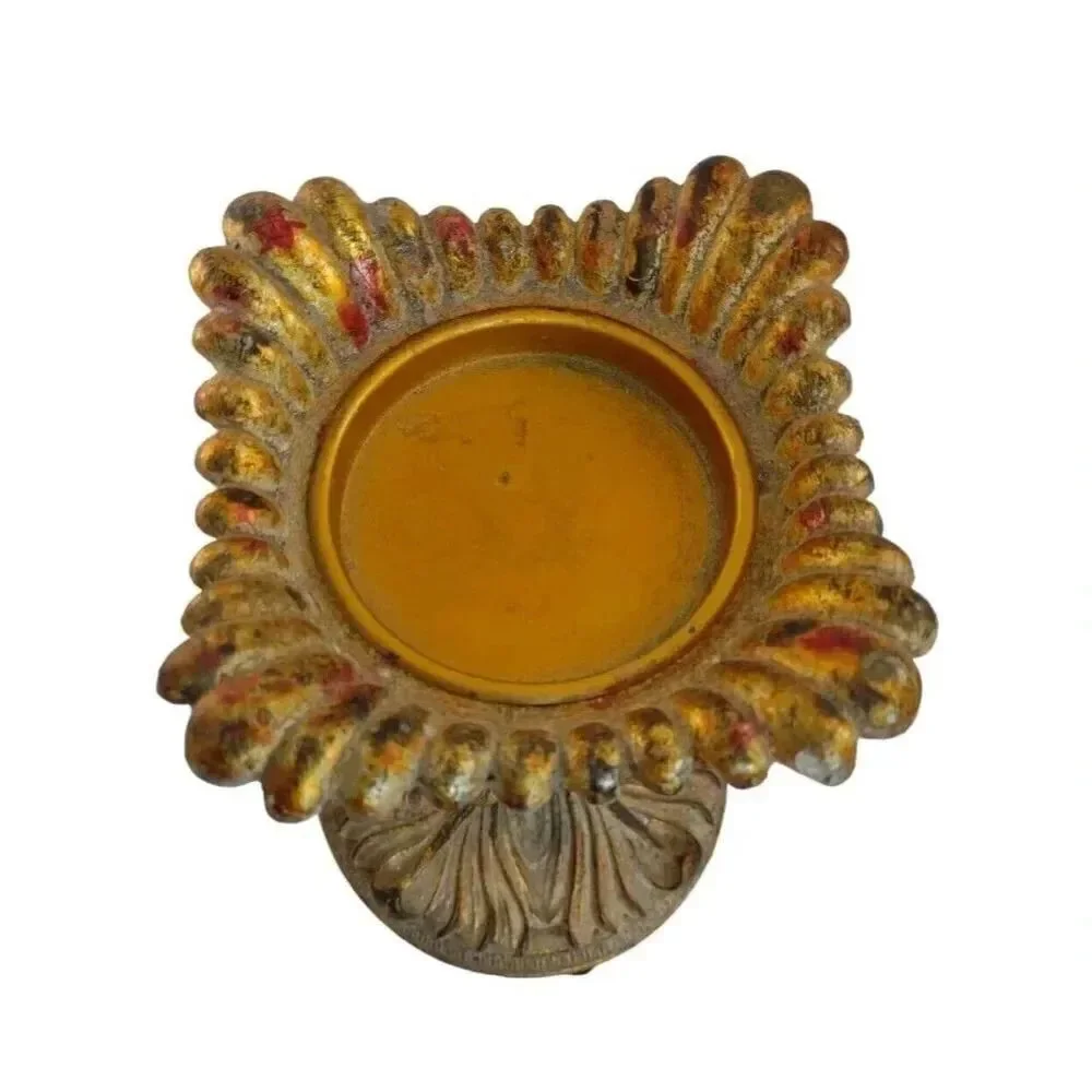 Distressed Pedestal Pillar Candle Holder Brown Brushed Gold Contemporary
